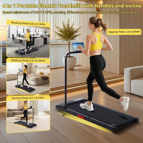 Incline Walking Pad Treadmill with Handle Bar
