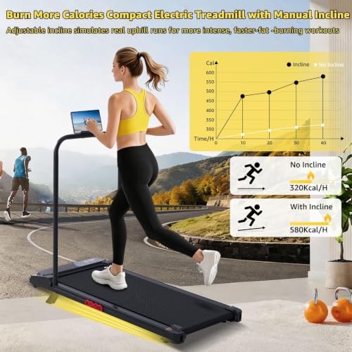 Incline Walking Pad Treadmill with Handle Bar