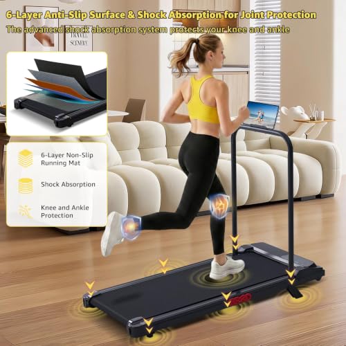 Incline Walking Pad Treadmill with Handle Bar