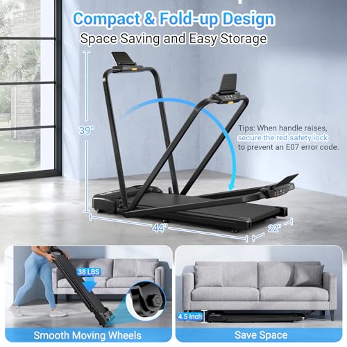Incline Walking Pad Treadmill with Handle Bar