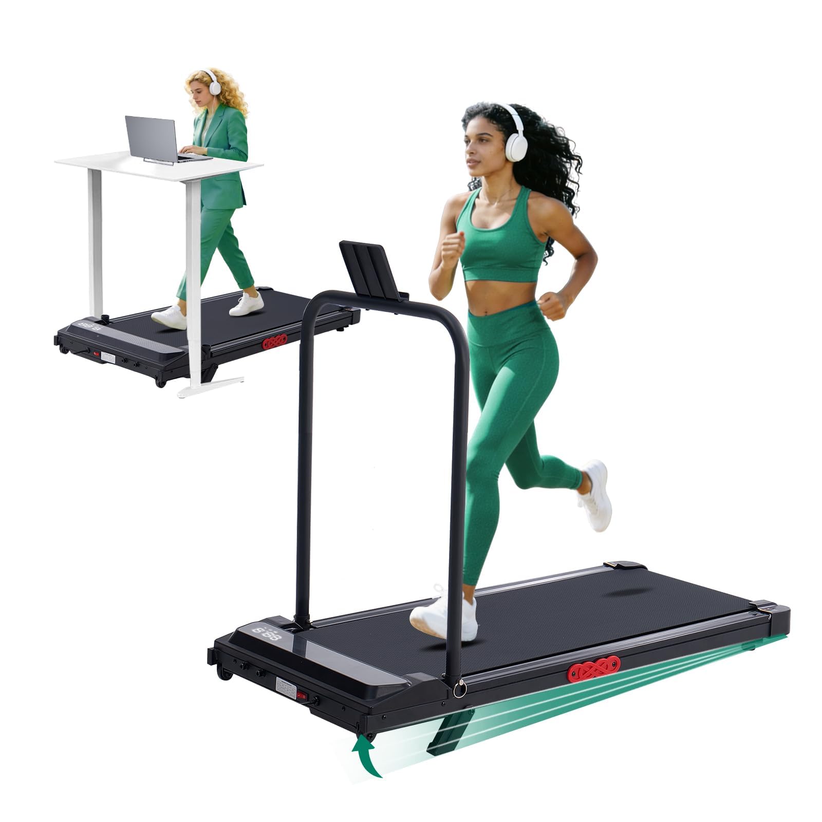 Incline Walking Pad Treadmill with Handle Bar