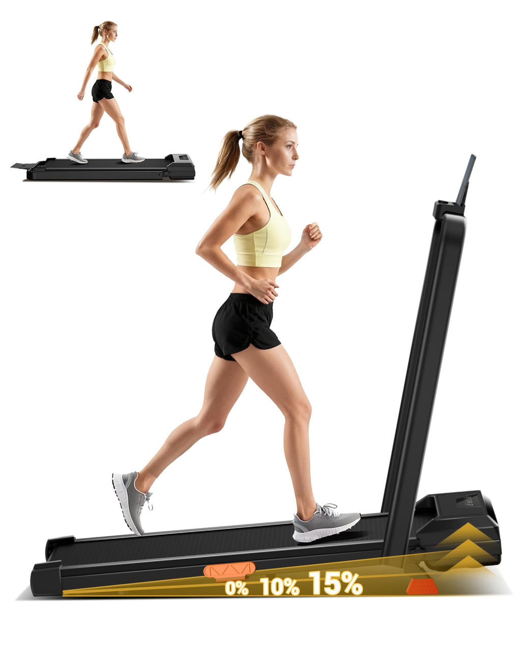 LONTEK Walking Pad with 15% Incline, Under Desk Treadmills for Home