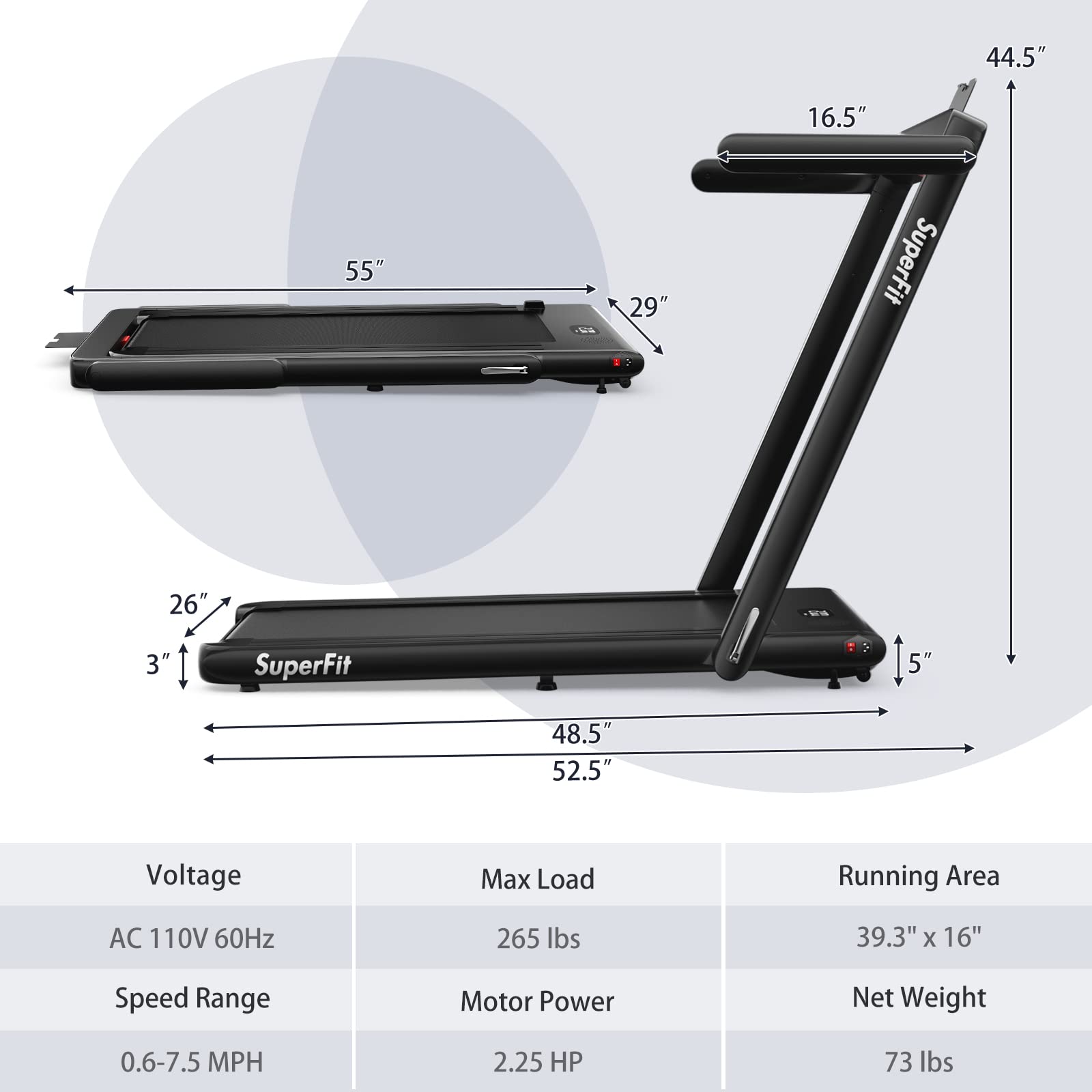 2-in-1 Foldable Walking Pad Treadmill