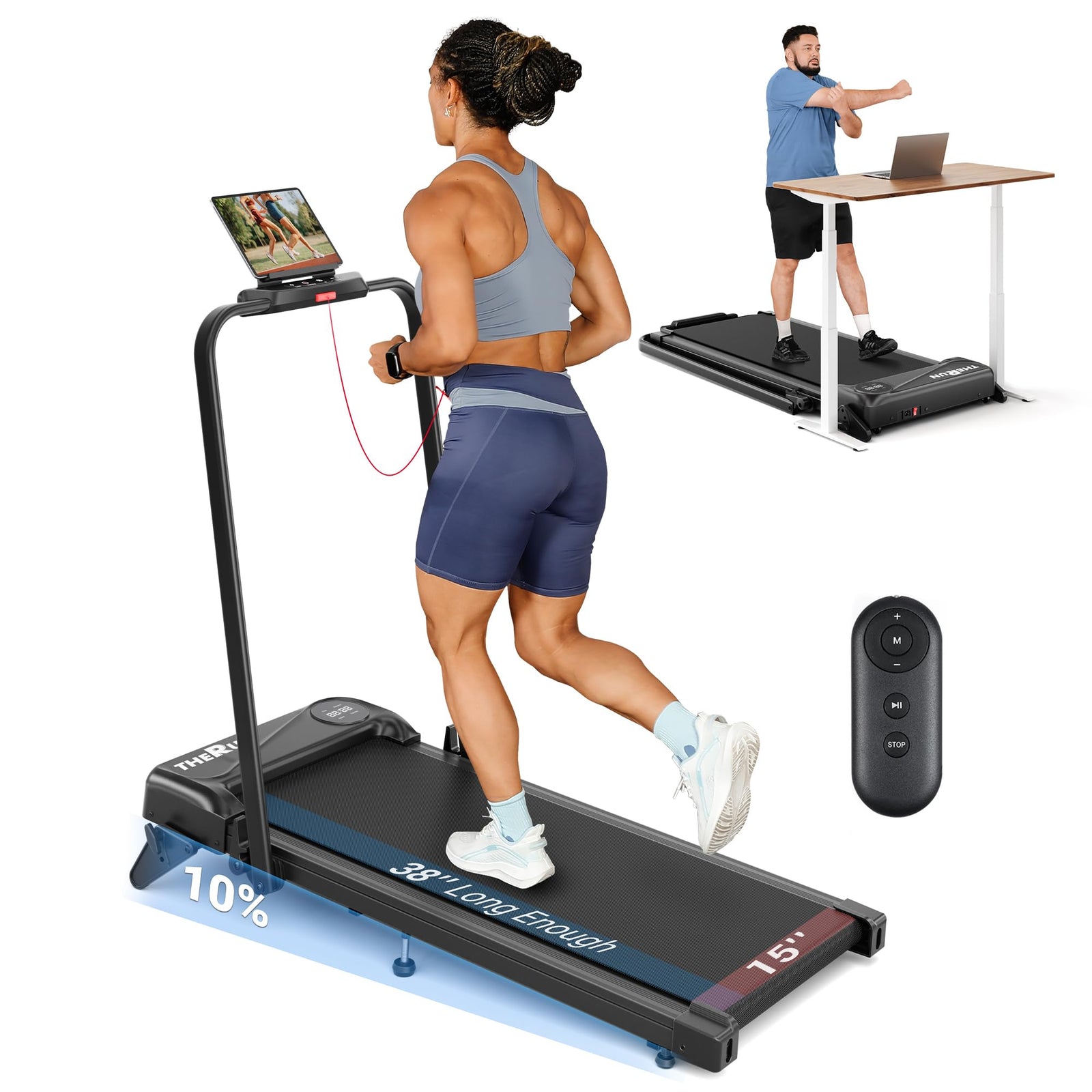 Incline Walking Pad Treadmill with Handle Bar