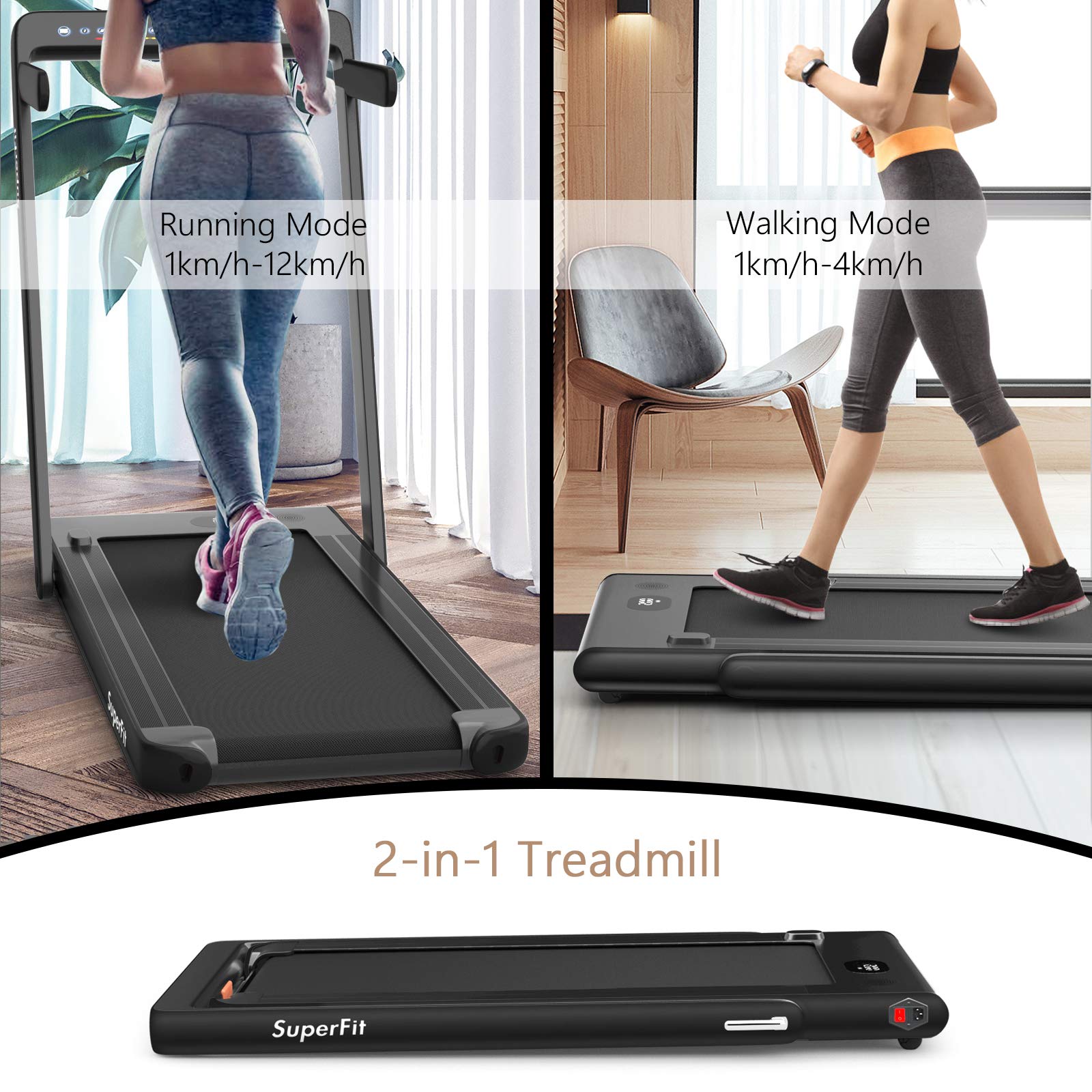 2-in-1 Foldable Walking Pad Treadmill
