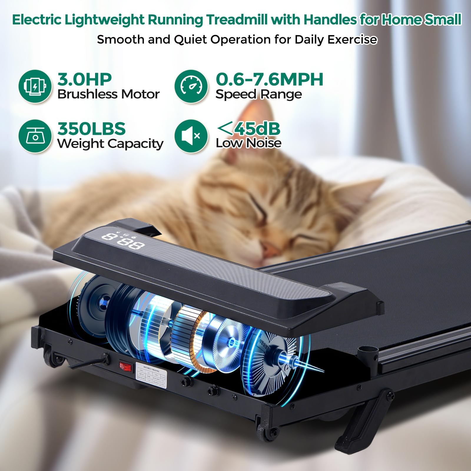 Incline Walking Pad Treadmill with Handle Bar