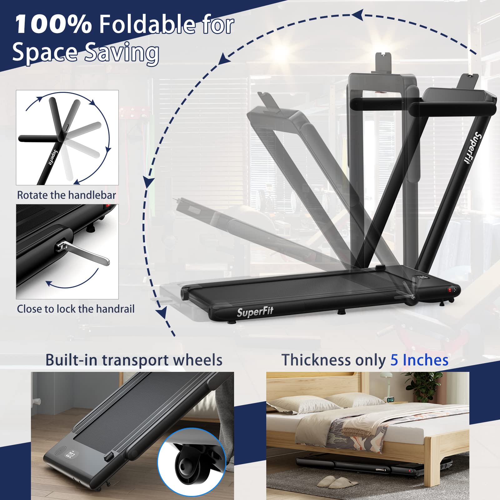 2-in-1 Foldable Walking Pad Treadmill