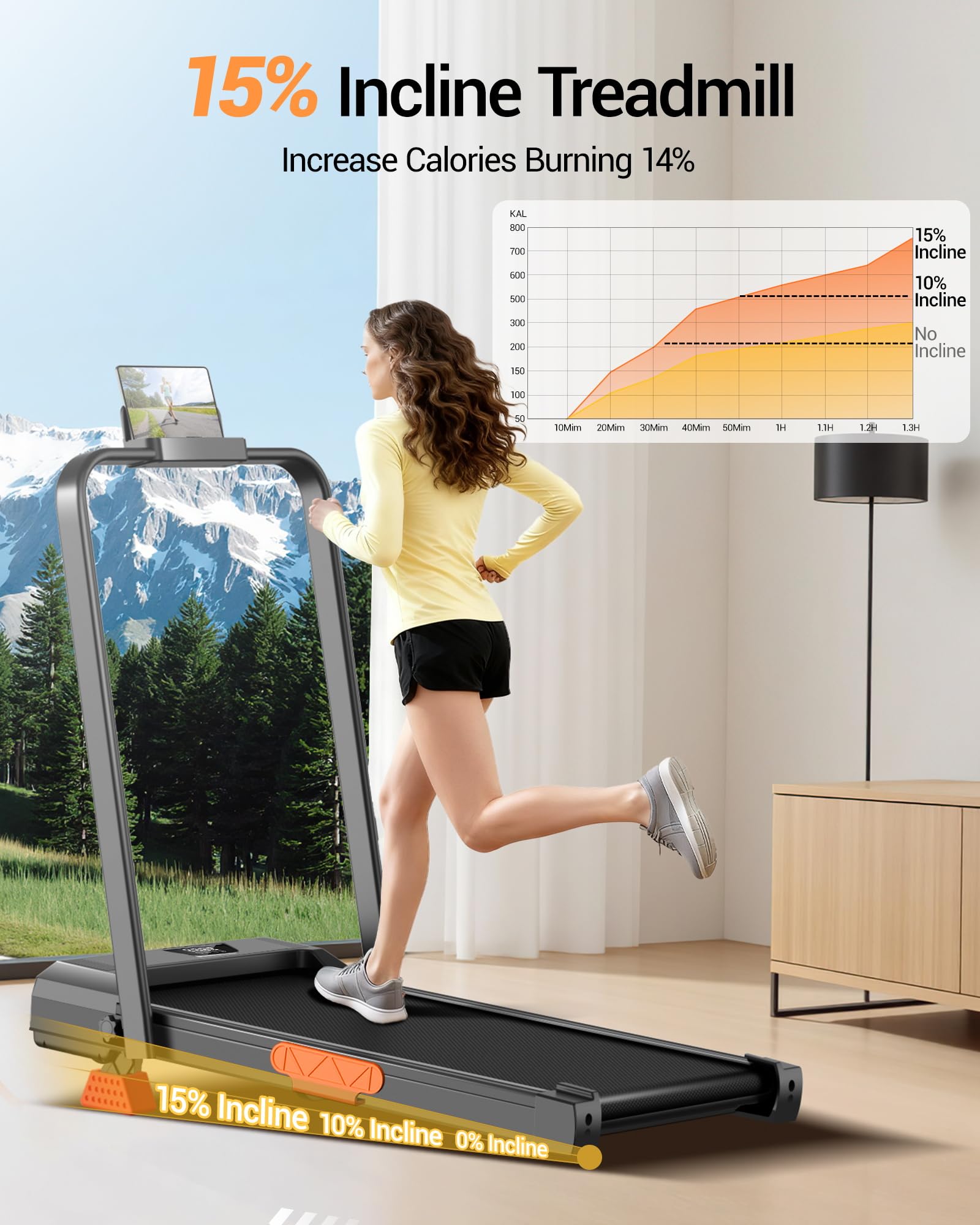 LONTEK Walking Pad with 15% Incline, Under Desk Treadmills for Home