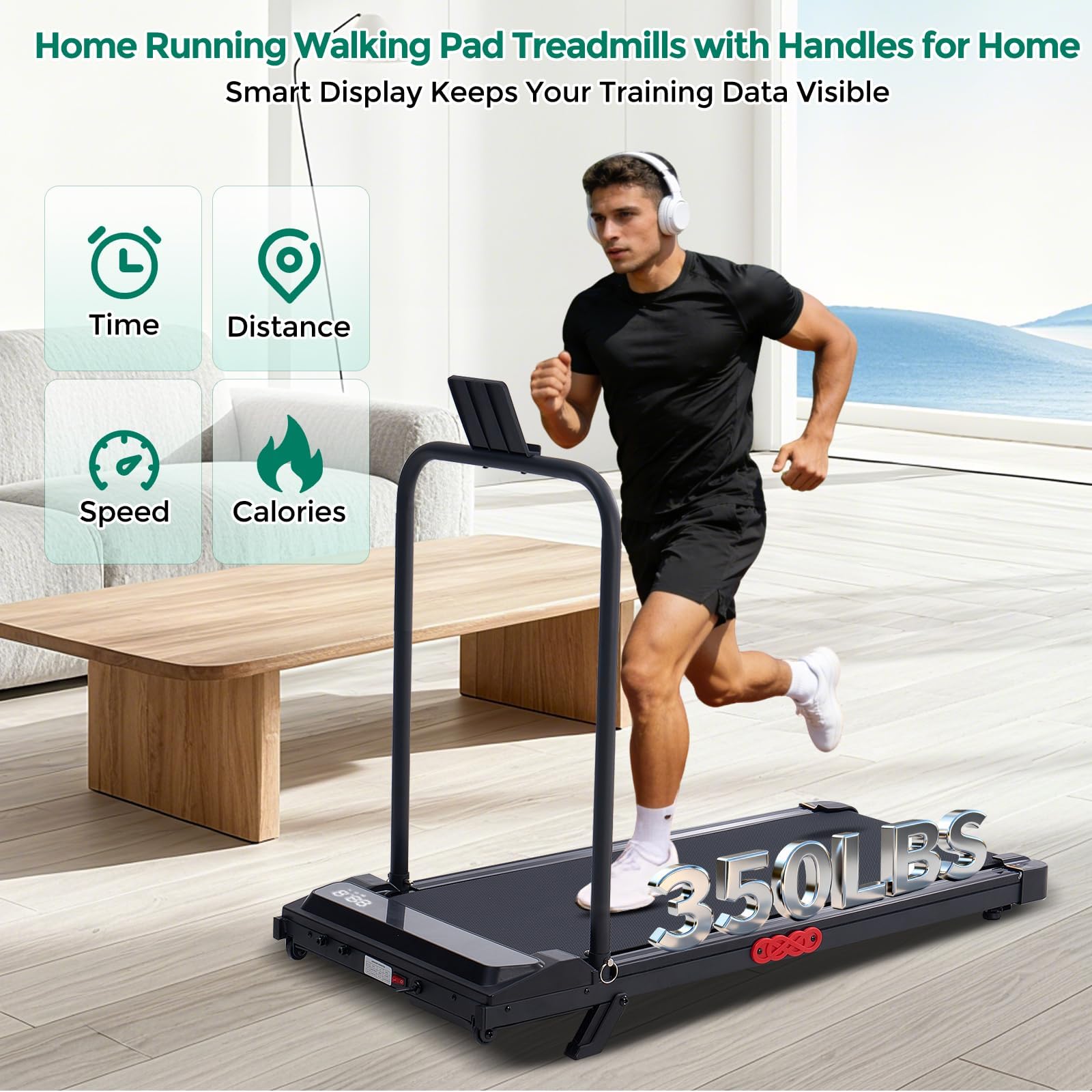 Incline Walking Pad Treadmill with Handle Bar