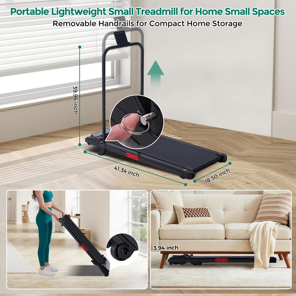 Incline Walking Pad Treadmill with Handle Bar
