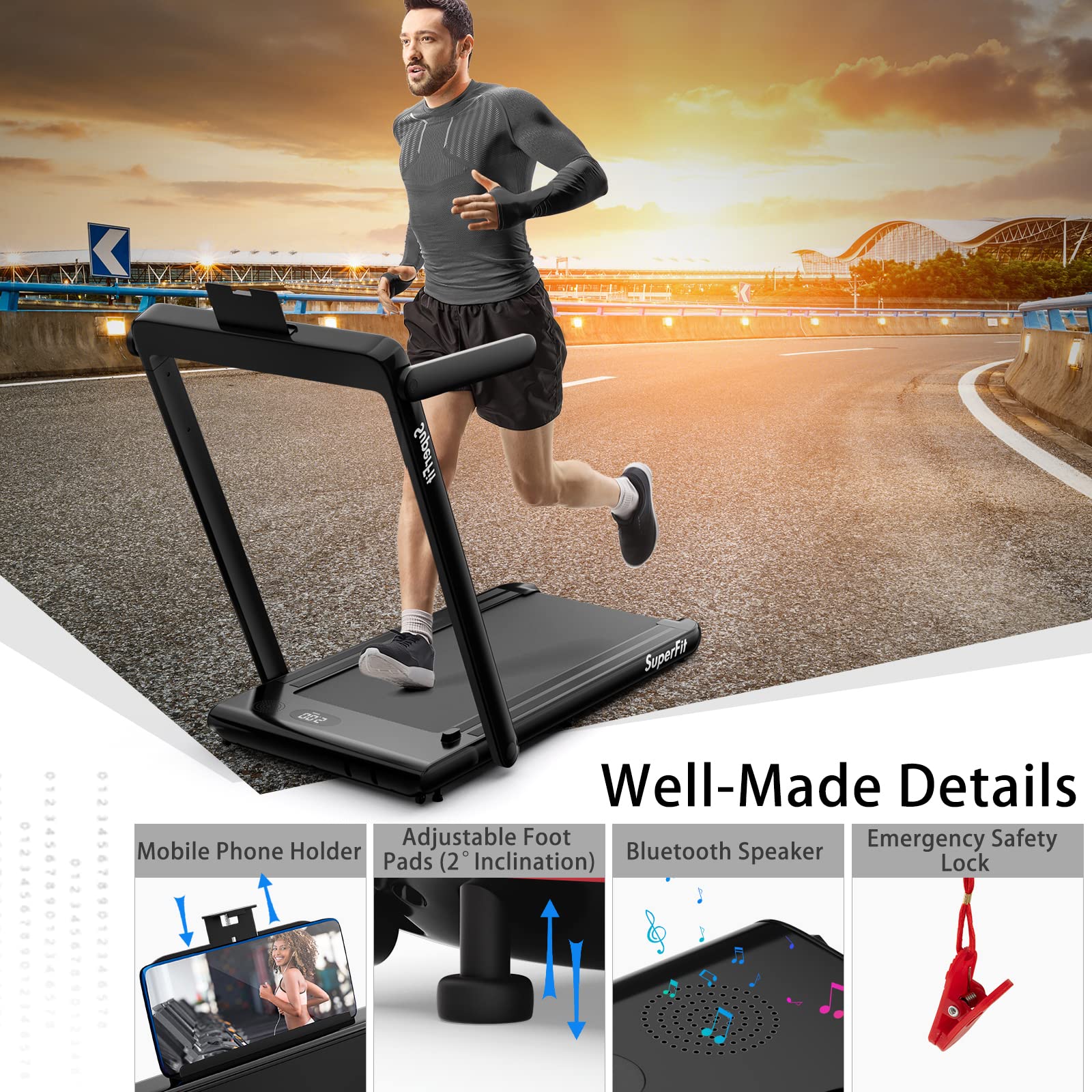 2-in-1 Foldable Walking Pad Treadmill