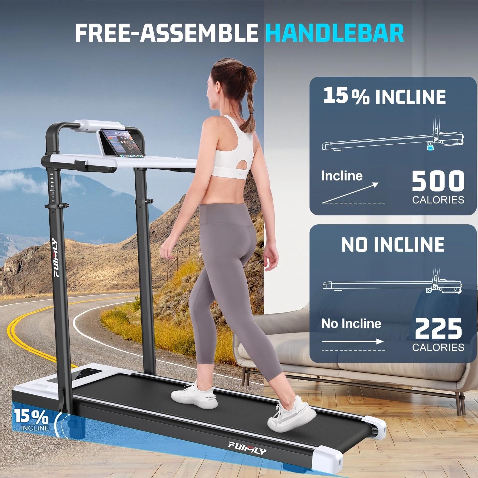 Foldable Incline Walking Pad with Handle Bar