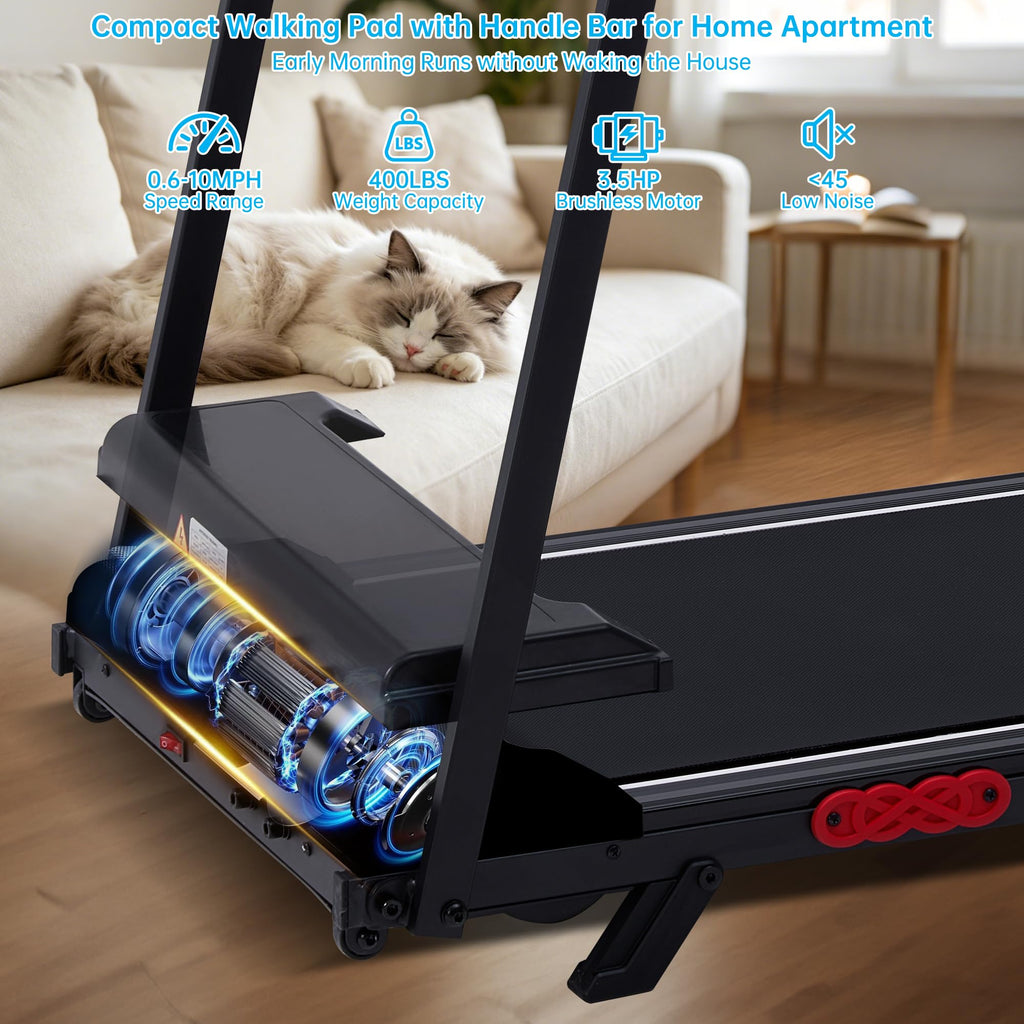 Incline Walking Pad Treadmill with Handle Bar