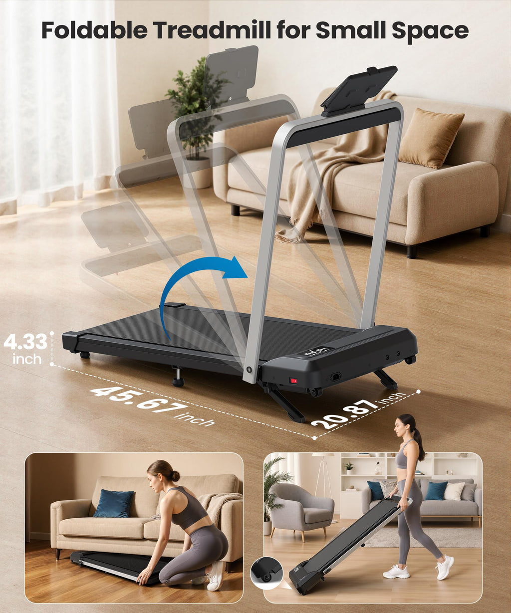 Foldable Incline Walking Pad with Handle Bar