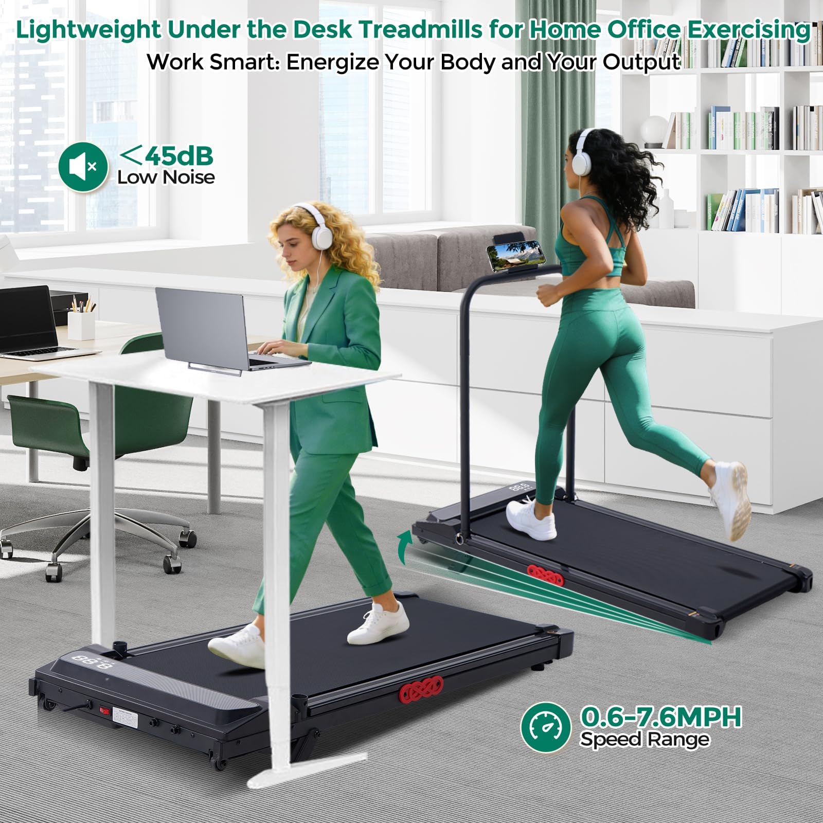 Incline Walking Pad Treadmill with Handle Bar