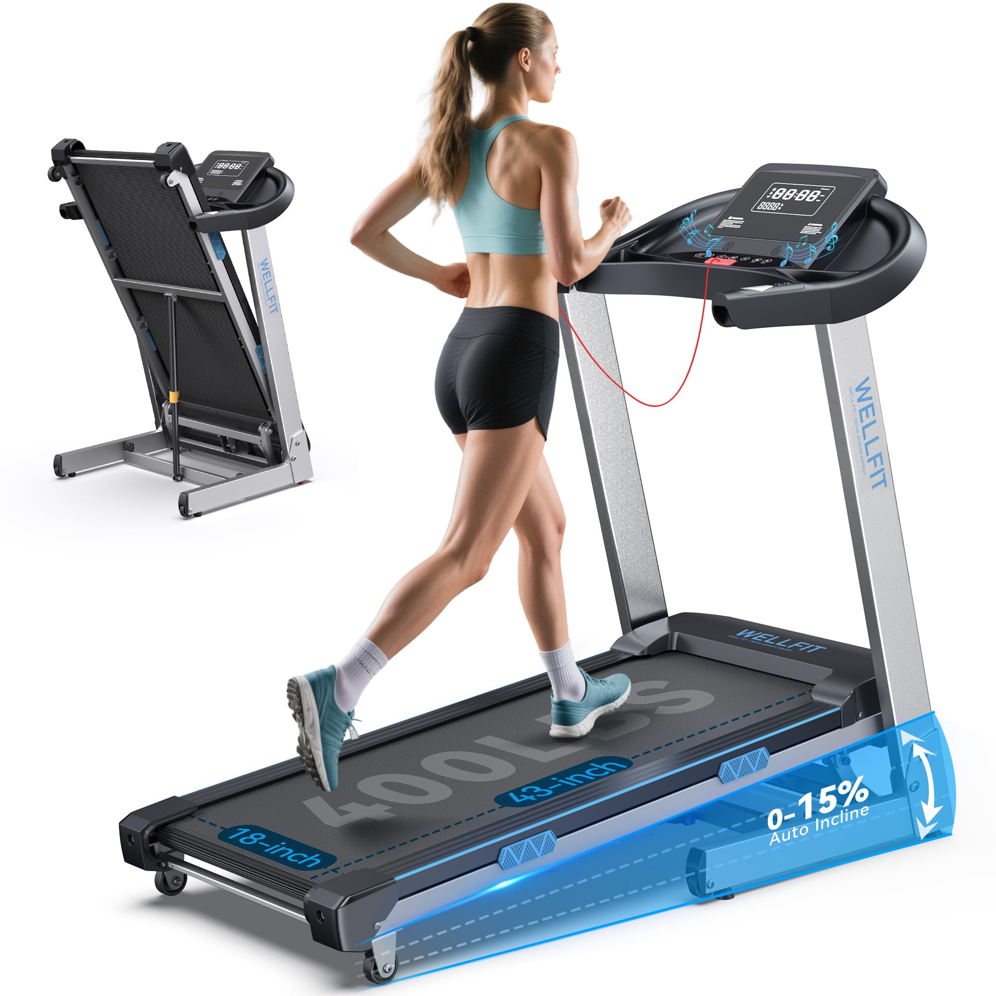 Auto Incline Walking Pad Treadmill with Handle Bar