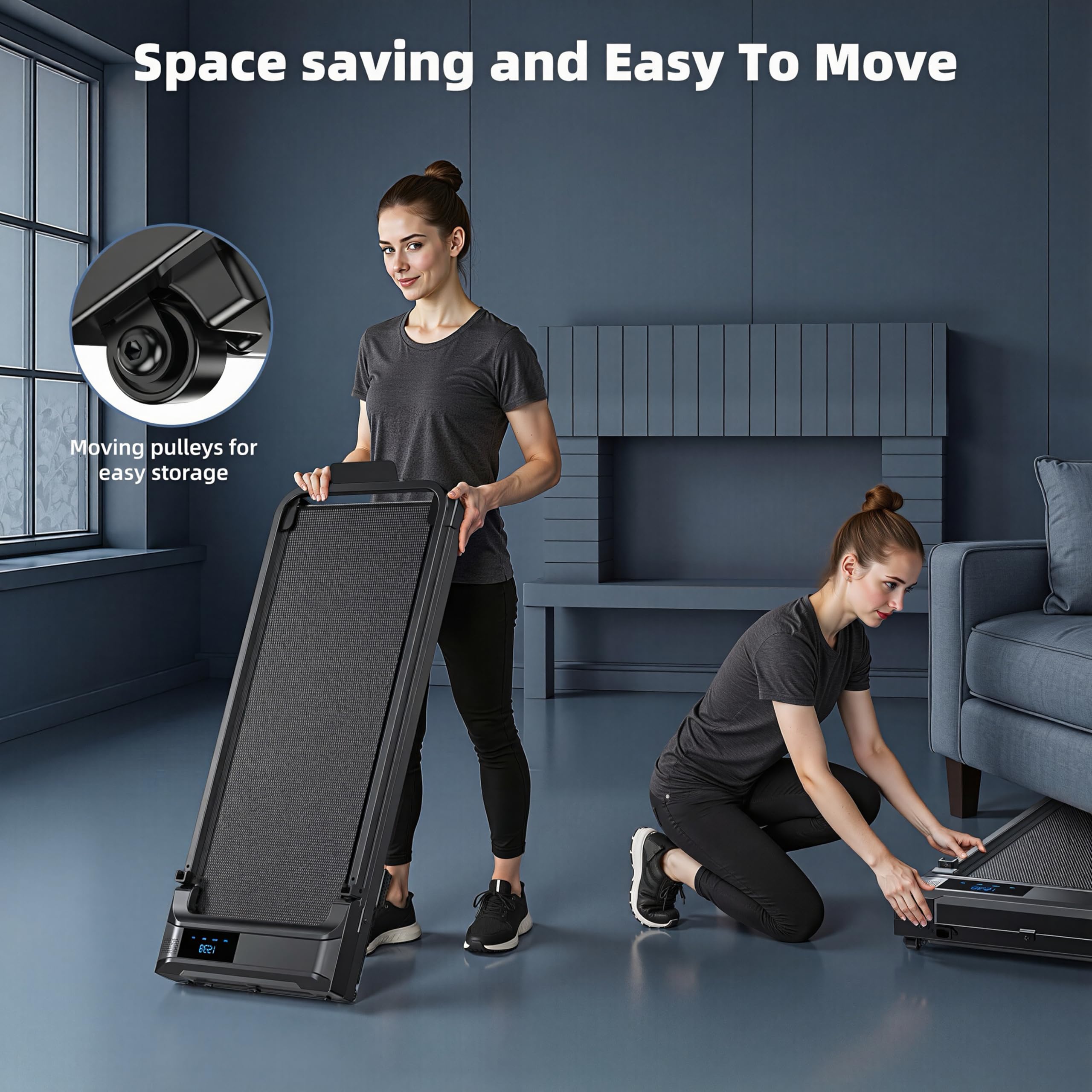 Foldable Walking Pad Treadmill with Handle Bar