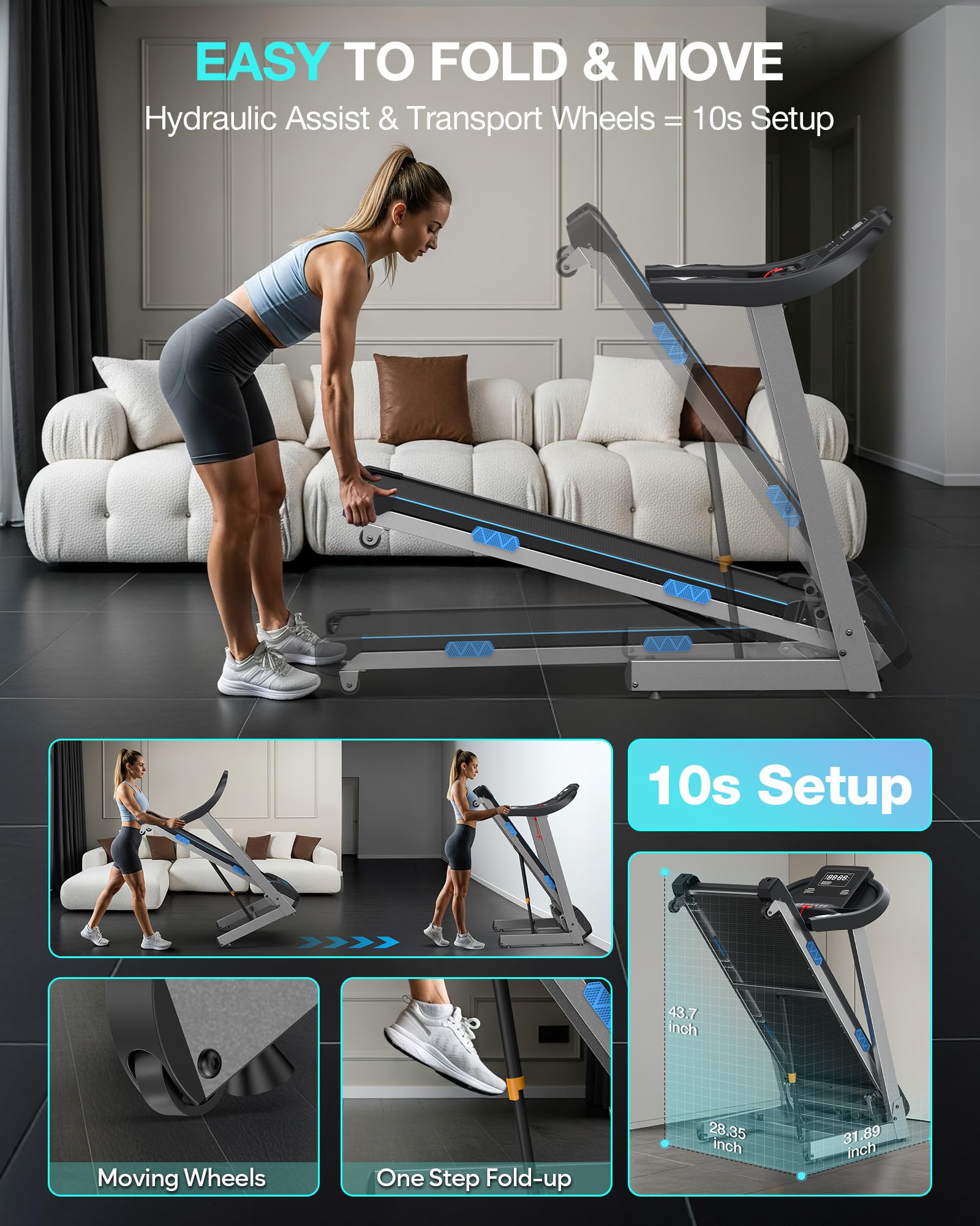 Auto Incline Walking Pad Treadmill with Handle Bar