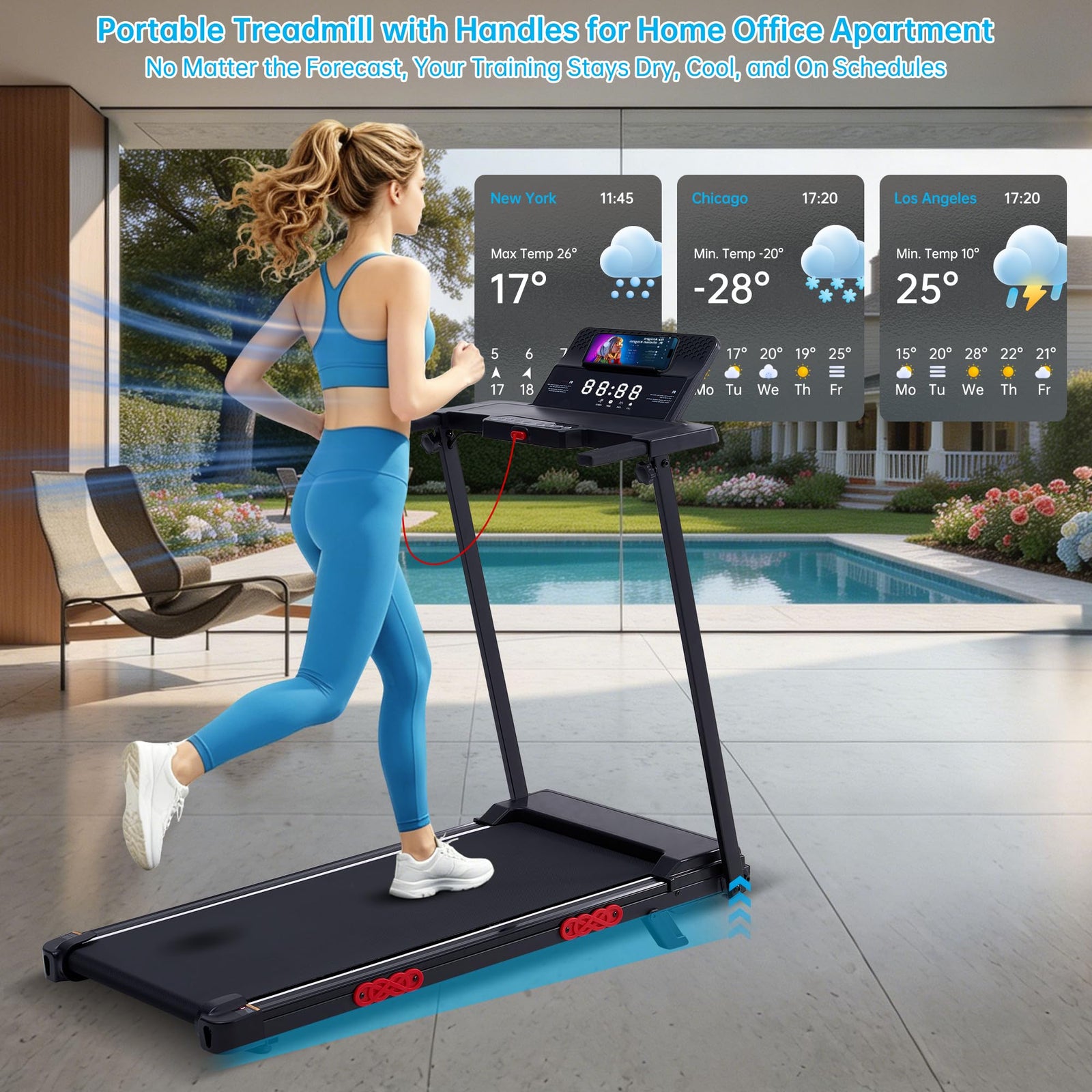 Incline Walking Pad Treadmill with Handle Bar