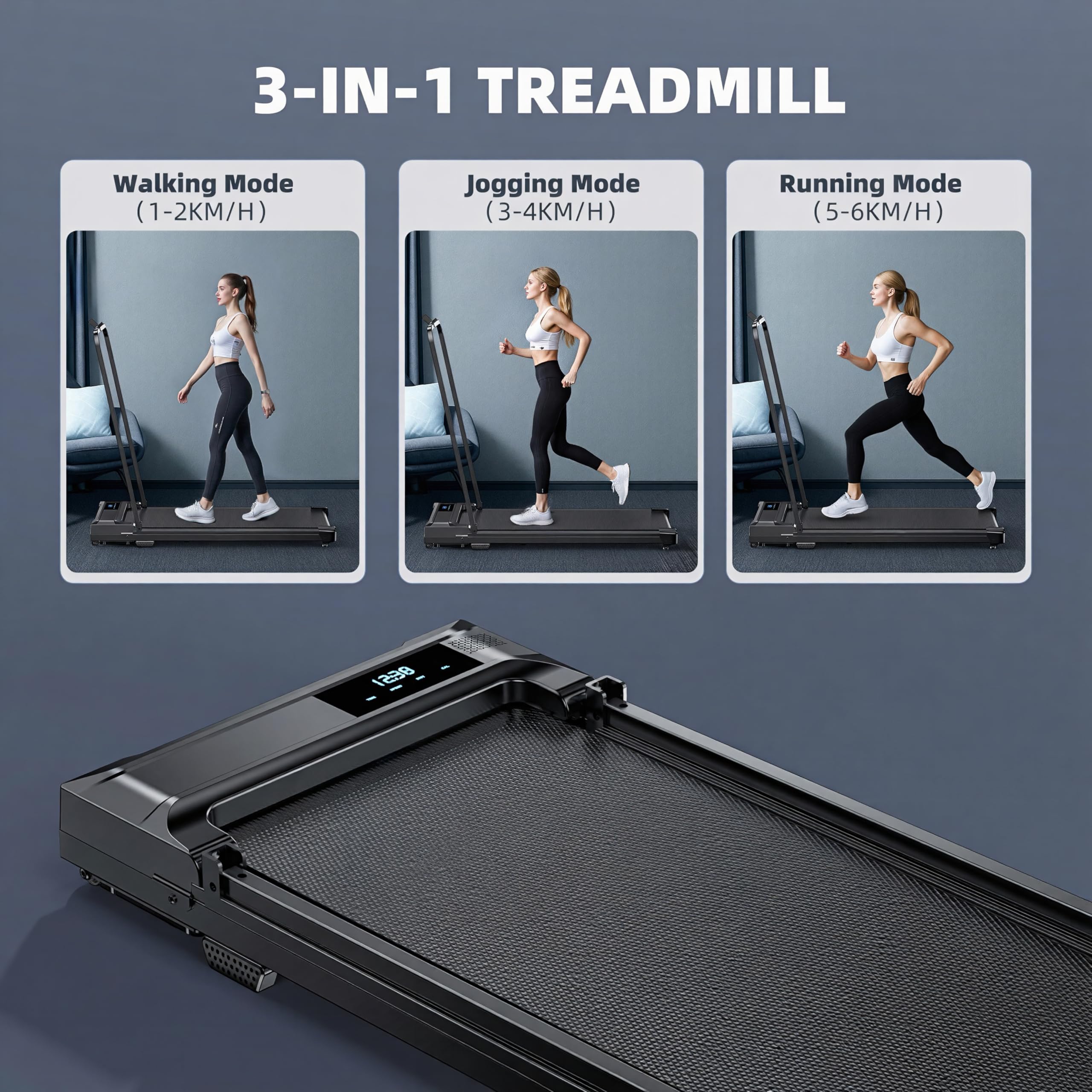 Foldable Walking Pad Treadmill with Handle Bar